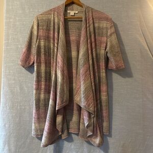 Coldwater Creek Open Cardigan Sweater Short Sleeve Pink/Gray Women’s Sz L